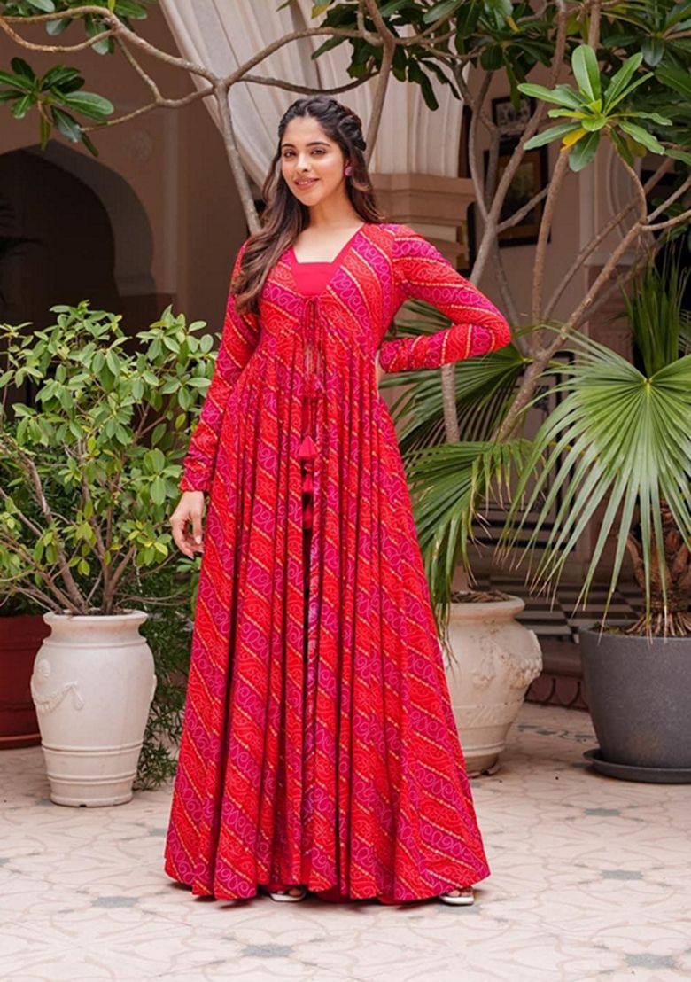 Pink Digital Print Faux Georgette Jacket Set