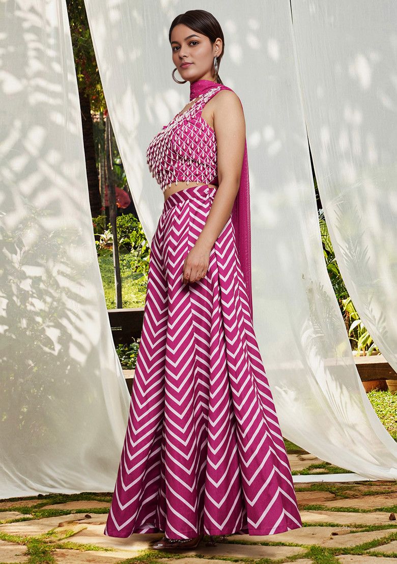 Pink Skirt Set With Hand Embroidered Blouse and Dupatta