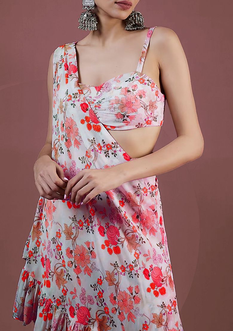 Red Palazzo Set With Printed Blouse And Dupatta