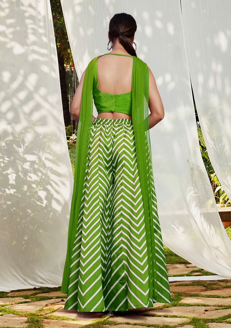 Green Skirt Set With Hand Embroidered Blouse and Dupatta