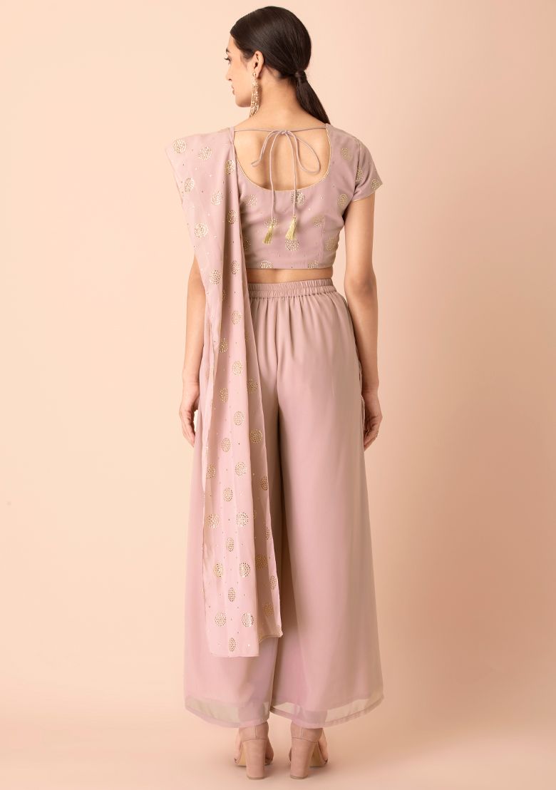 Blush Foil Palazzo Pants with Attached Dupatta