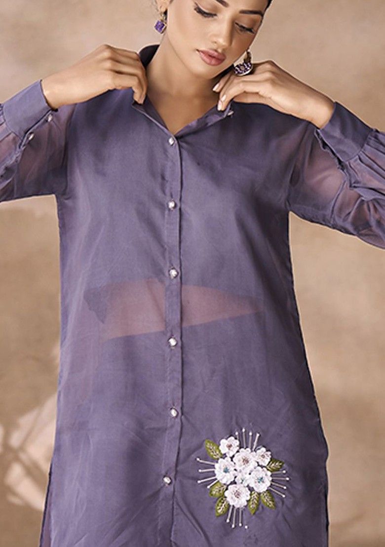 Grey Embroidered Poly Blend Fusion Set