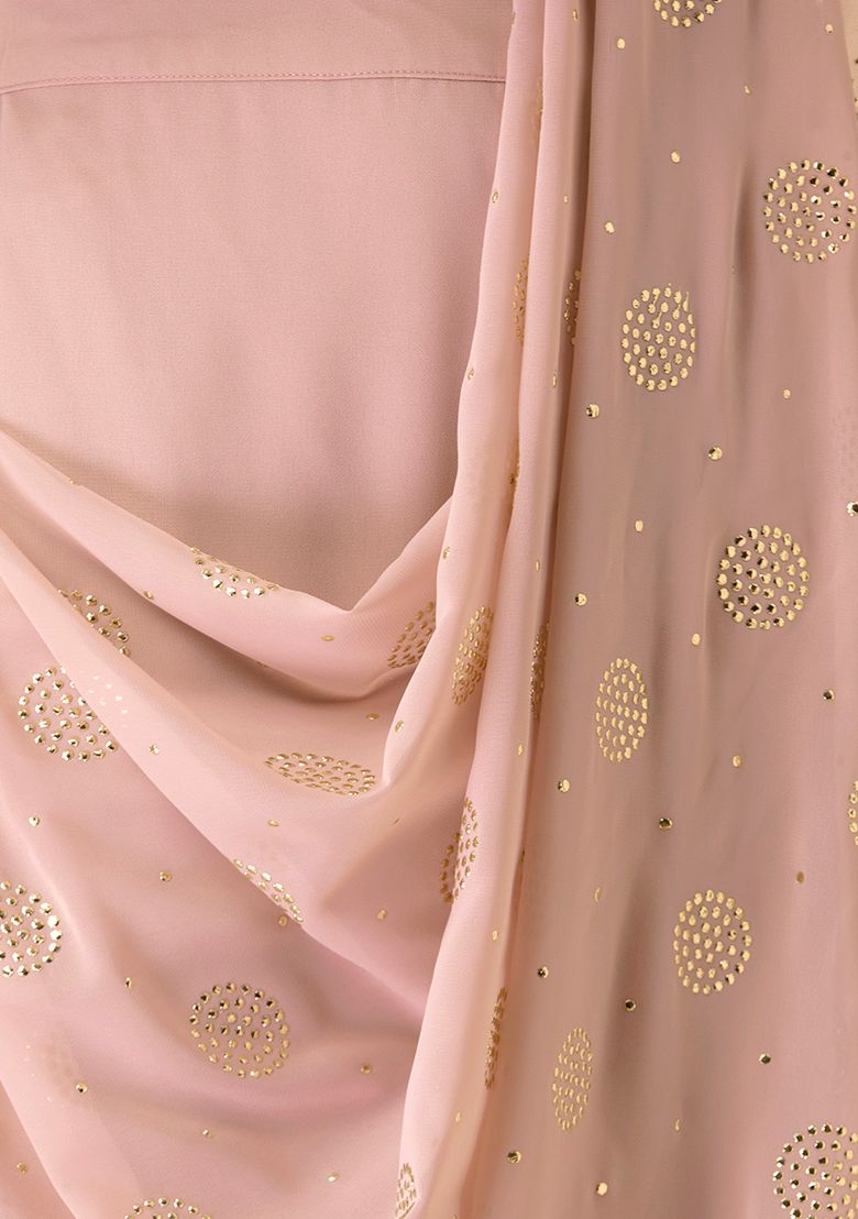 Blush Foil Palazzo Pants with Attached Dupatta