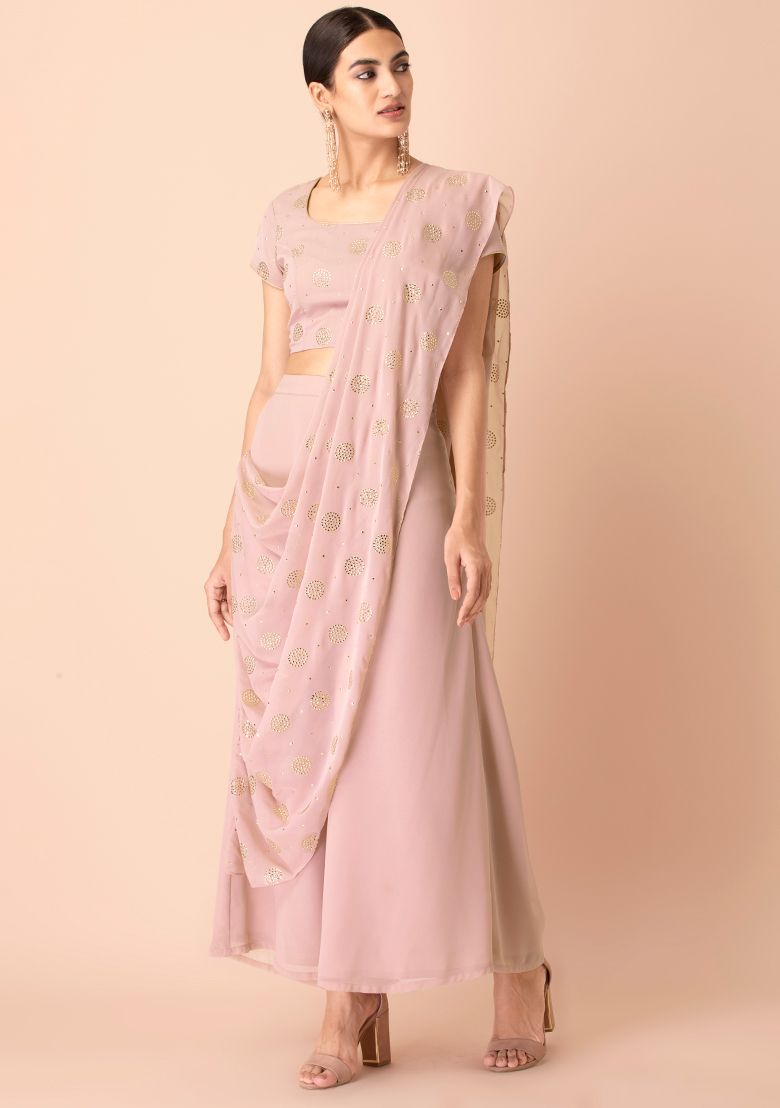 Blush Foil Palazzo Pants with Attached Dupatta