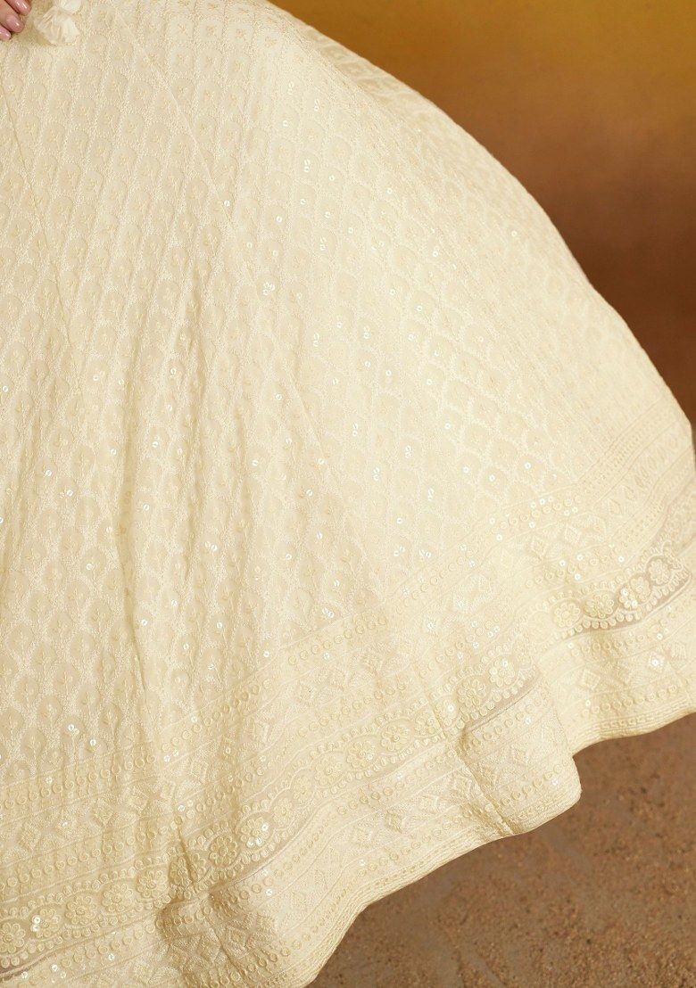 Off White Embroidered Georgette Lehenga Set With Dupatta