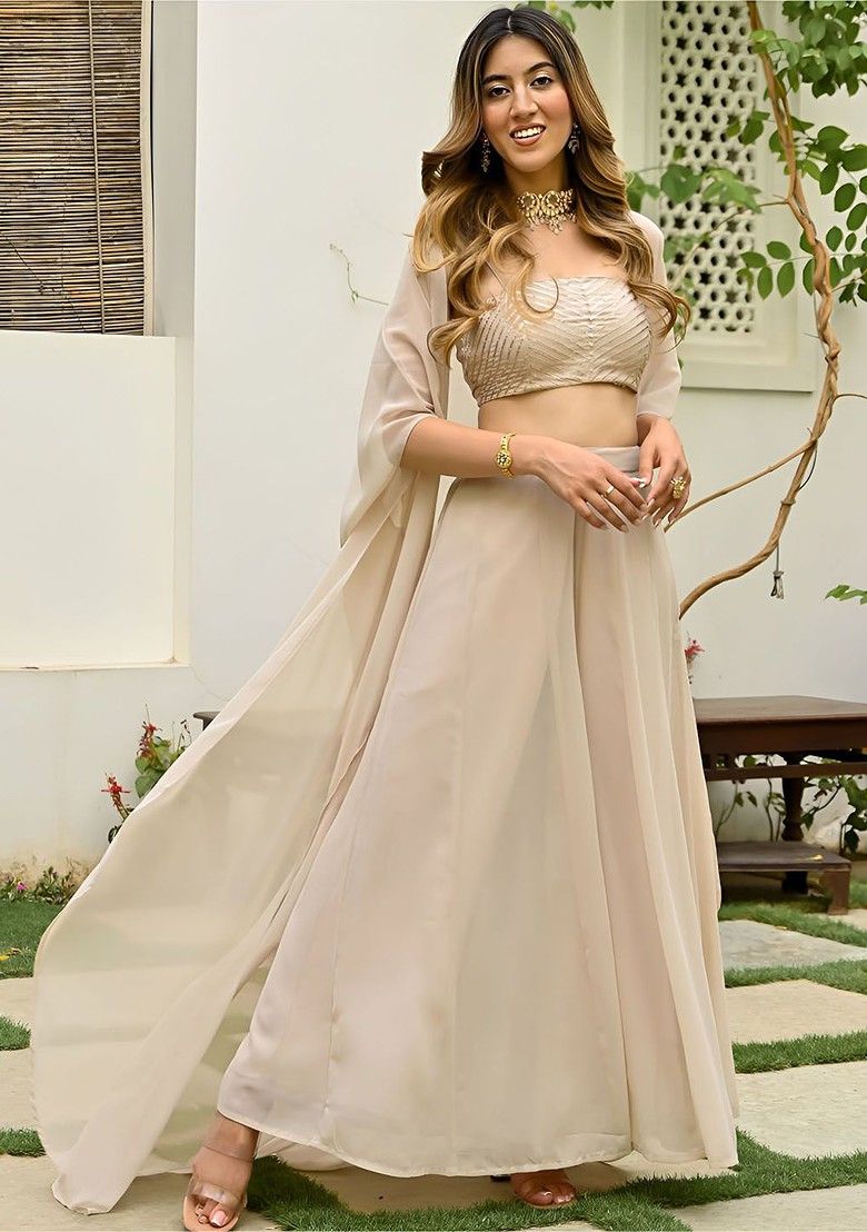 Beige Embllished Poly Blend Fusion Set