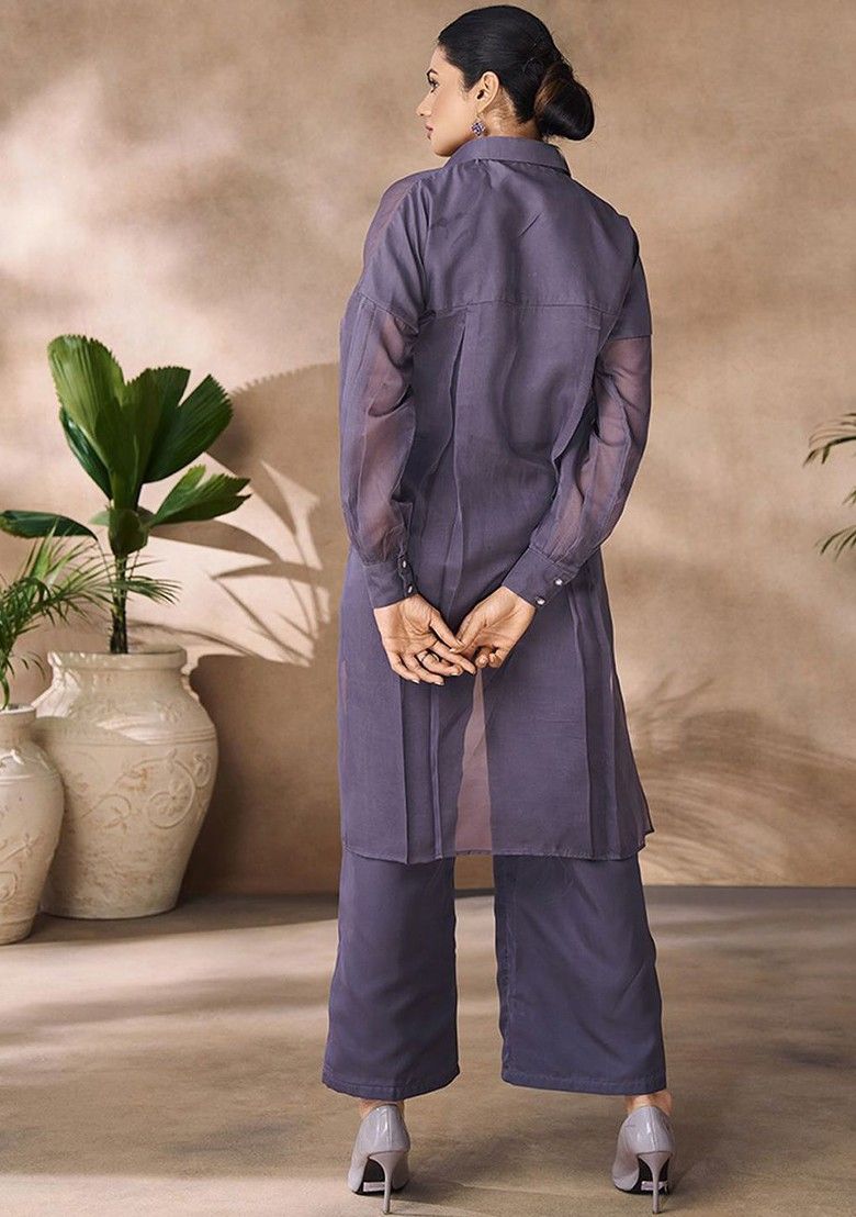 Grey Embroidered Poly Blend Fusion Set