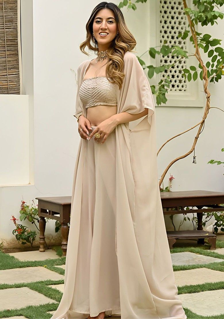 Beige Embllished Poly Blend Fusion Set